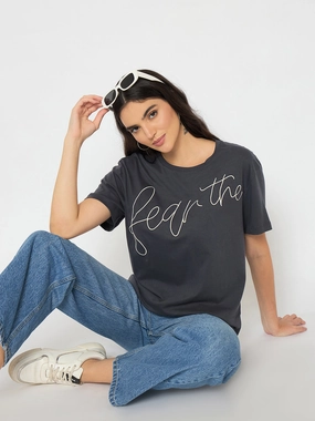 UltraSoft Blend Madame Typography Print Charcoal Black Cotton T-shirt