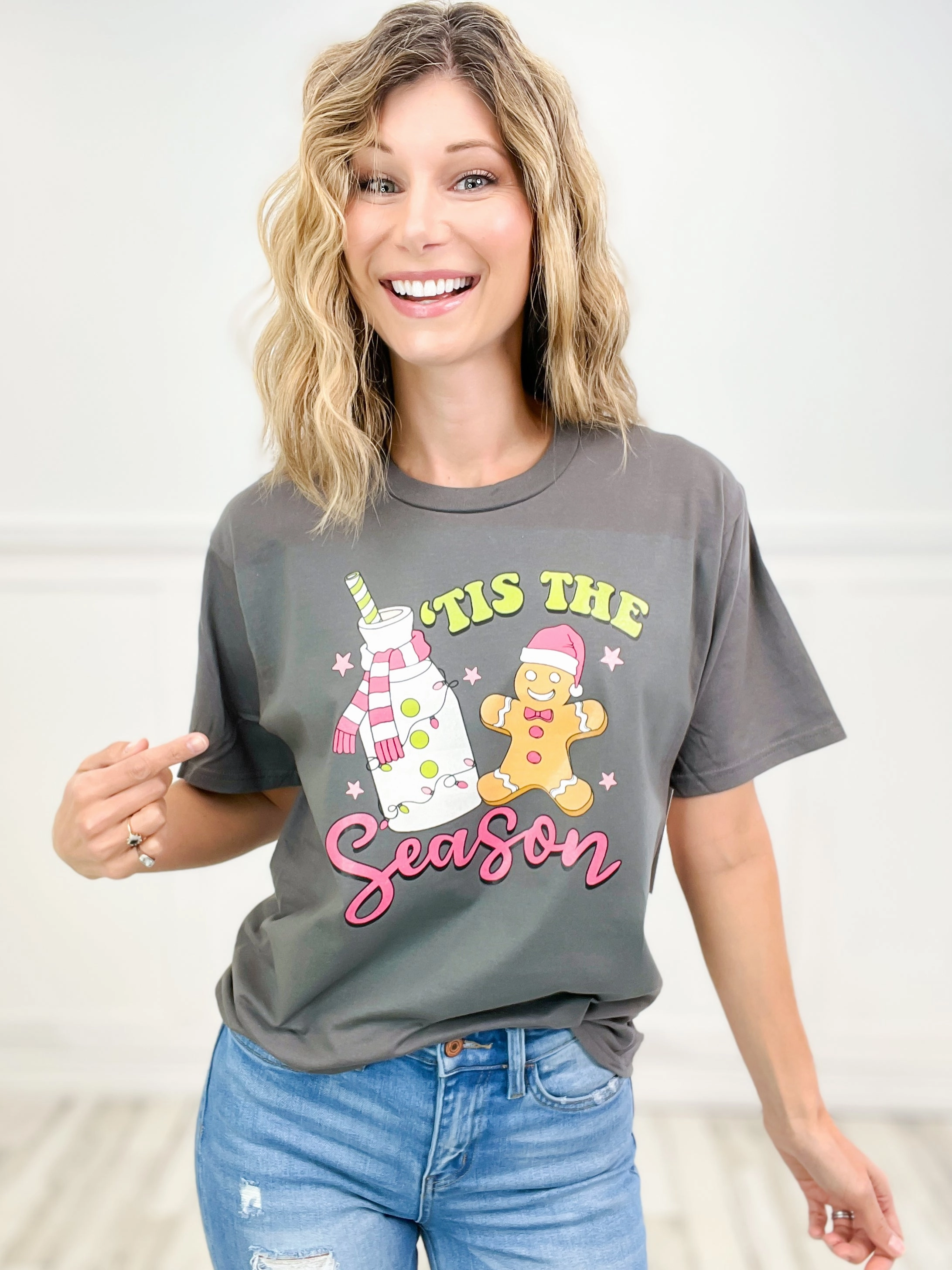 Tis The Season Gingerbread Graphic Tee MoistureWicking Material Button Down Collar