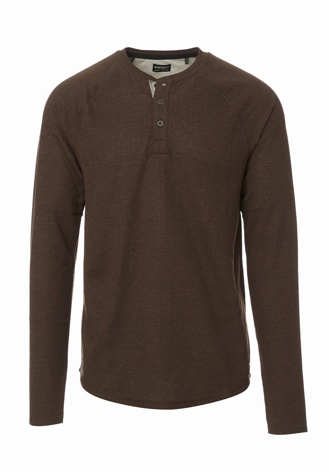 Kariver Men's Long-Sleeve Henley Top in Brown - BM24026 SnagResistant Non Chafing Side Seams