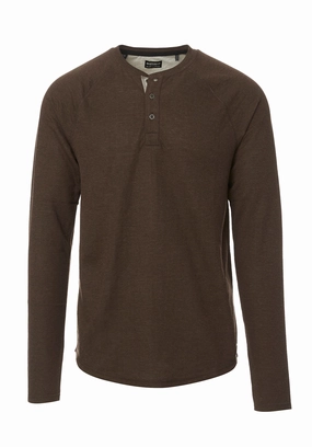 Kariver Men's Long-Sleeve Henley Top in Brown - BM24026 SnagResistant Non Chafing Side Seams