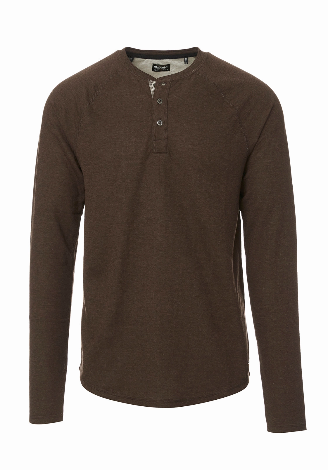 Double Chest Pocket Ergonomic Shoulder Cut Kariver Men's Long-Sleeve Henley Top in Brown - BM24026