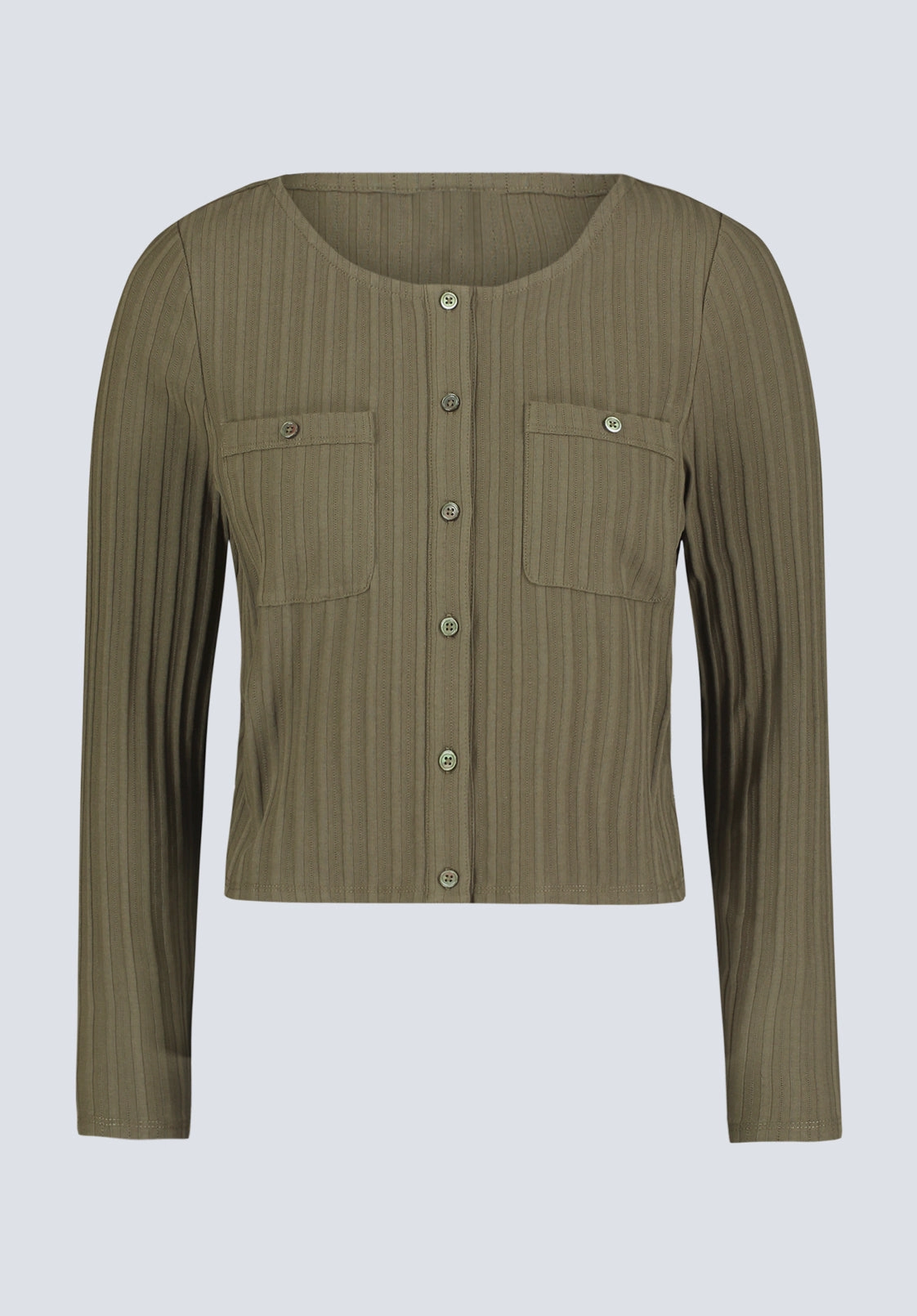 MoistureManagementSystem Albertina Women's Ribbed Long-Sleeve Button-Up Top, Olive Green - KT0205H