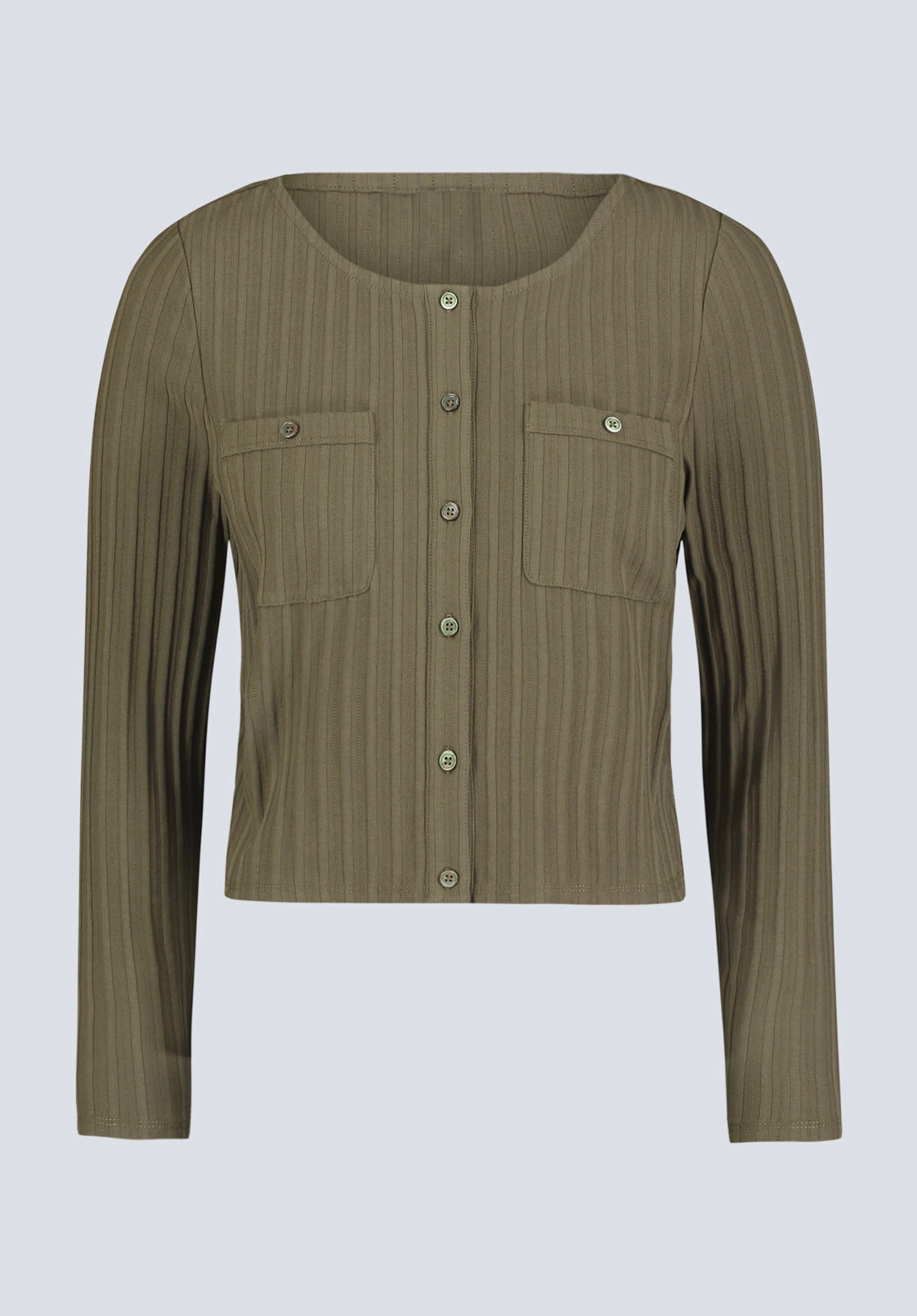 Albertina Women's Ribbed Long-Sleeve Button-Up Top, Olive Green - KT0205H Comfortable Wear