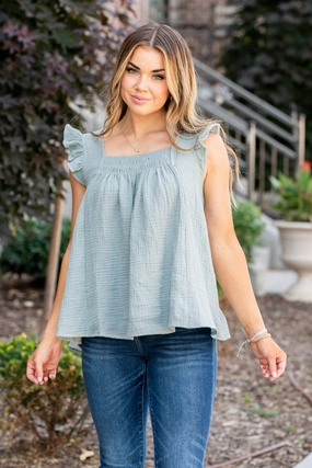 Embroidered Detail vacation wear Alina Cotton Gauze Smock Top