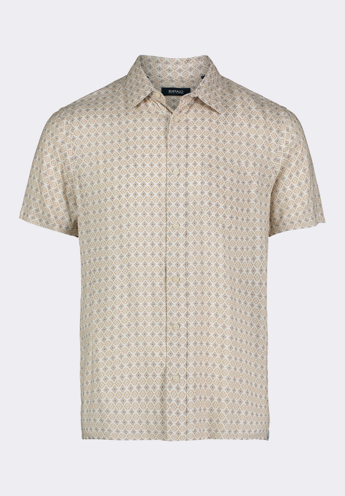 Rugged Style Active Layer Sirilo Men's Short Sleeve Fitted Shirt with Geometric Print, Milk - BM24652