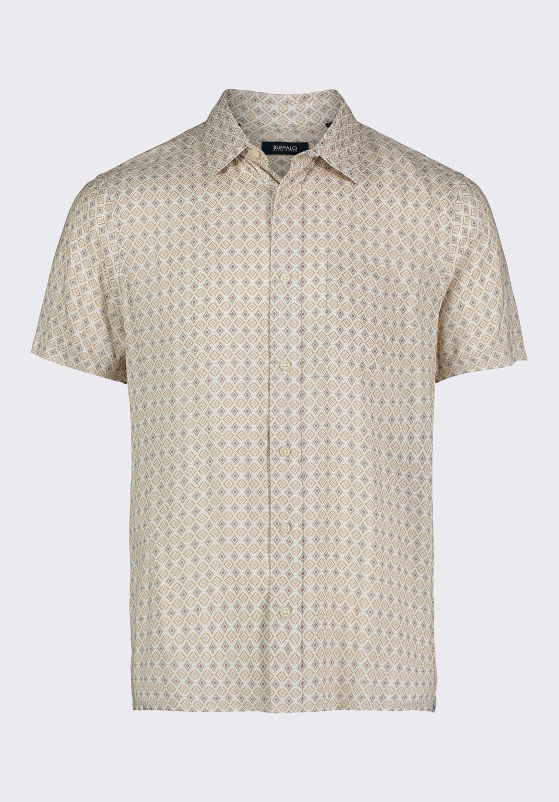 Sirilo Men's Short Sleeve Fitted Shirt with Geometric Print, Milk - BM24652 Relaxed Look Simple Layer