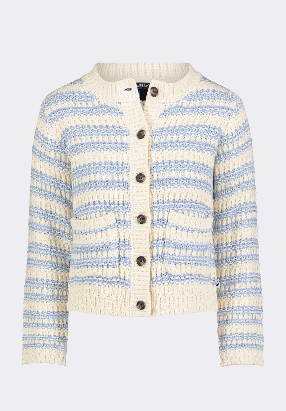 Amaranth Women's Striped Open Knit Cardigan, Cloud & Blue - SW0113P Sleek Stretch Fashionable Layer