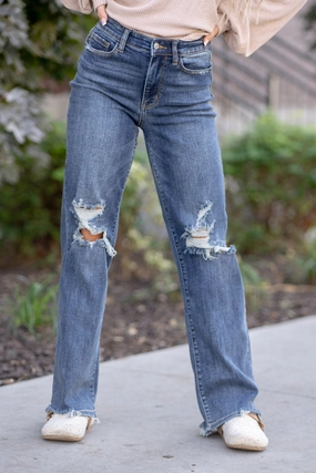 Timeless Option Amelia High Waist 90's Knee Destroy Straight Regular & Plus Sizes