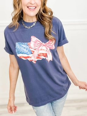 High Density Weave Yarn Dyed Pattern Cloth America The Beautiful With a Bow Graphic Tee