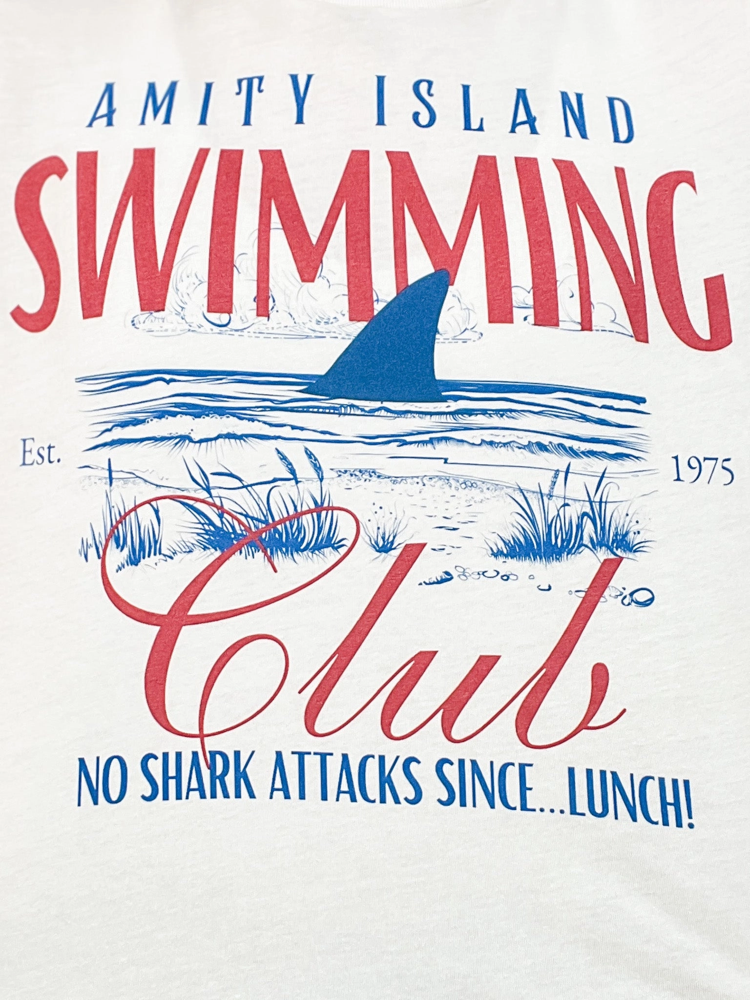 Organic Cotton Fiber VNeck Style Amity Island Swimming Club Graphic Tee