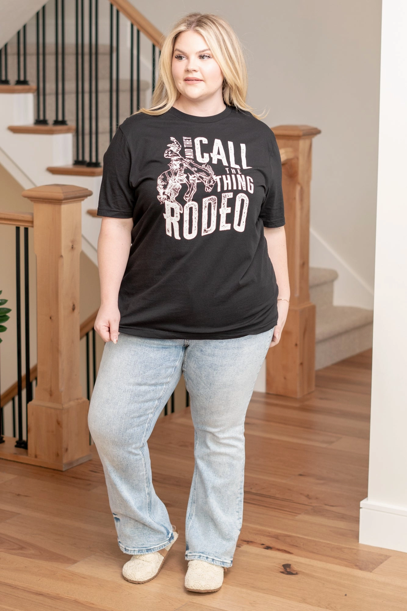 And They Call The Thing Rodeo Graphic  - Black T-Shirt Stretch Fit Design
