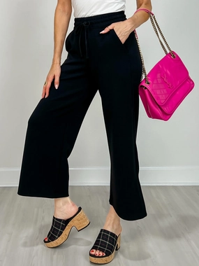 Modal Scuba Cropped Wide Pant in Black High Durability Thread