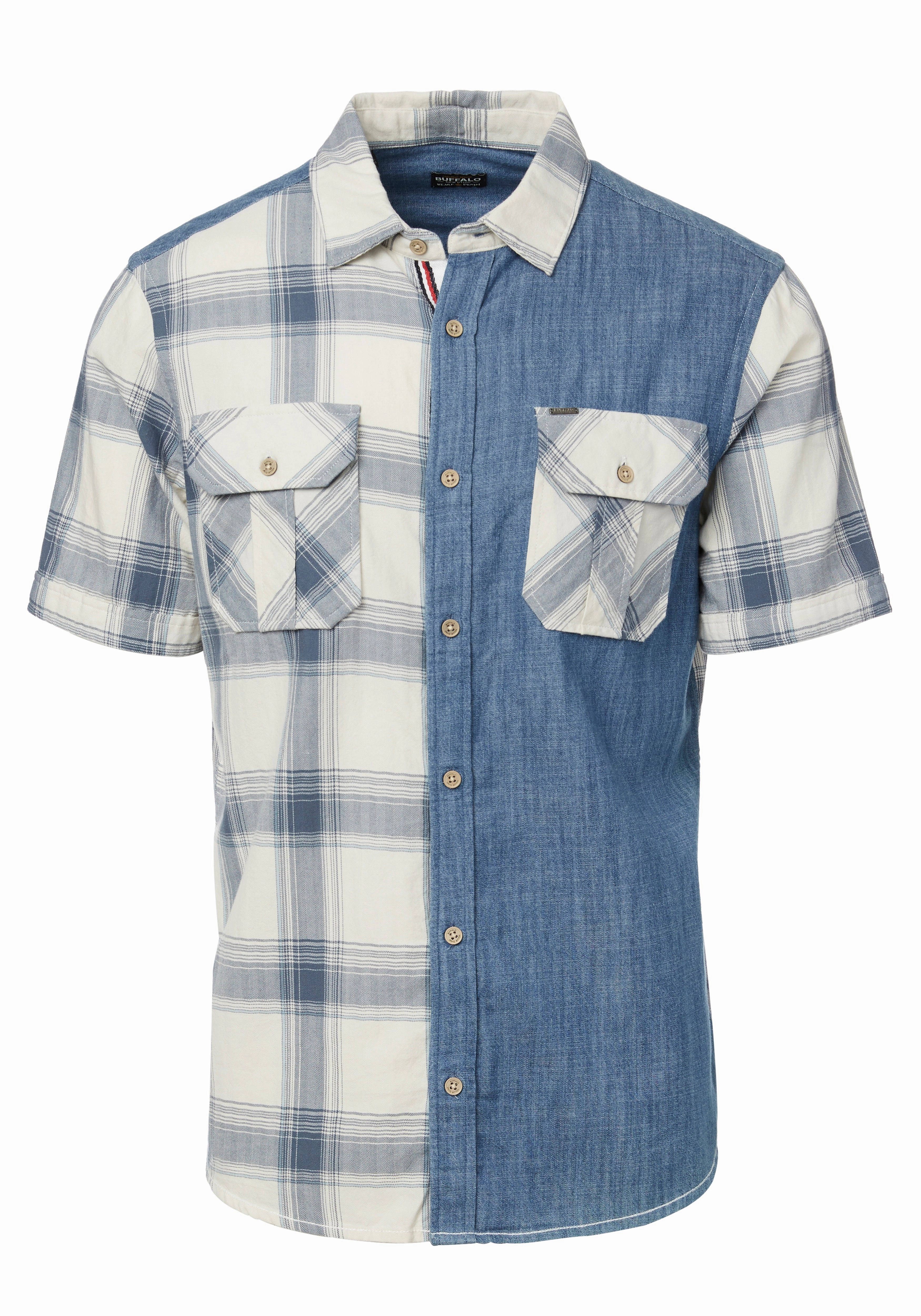 Sage Men's Short Sleeves Shirt in Plaid and Denim Blue - BM23882 Business casual Athletic Cut