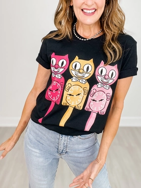 It's Meow o'Clock! Graphic Tee HiddenPocket Bold Patterns