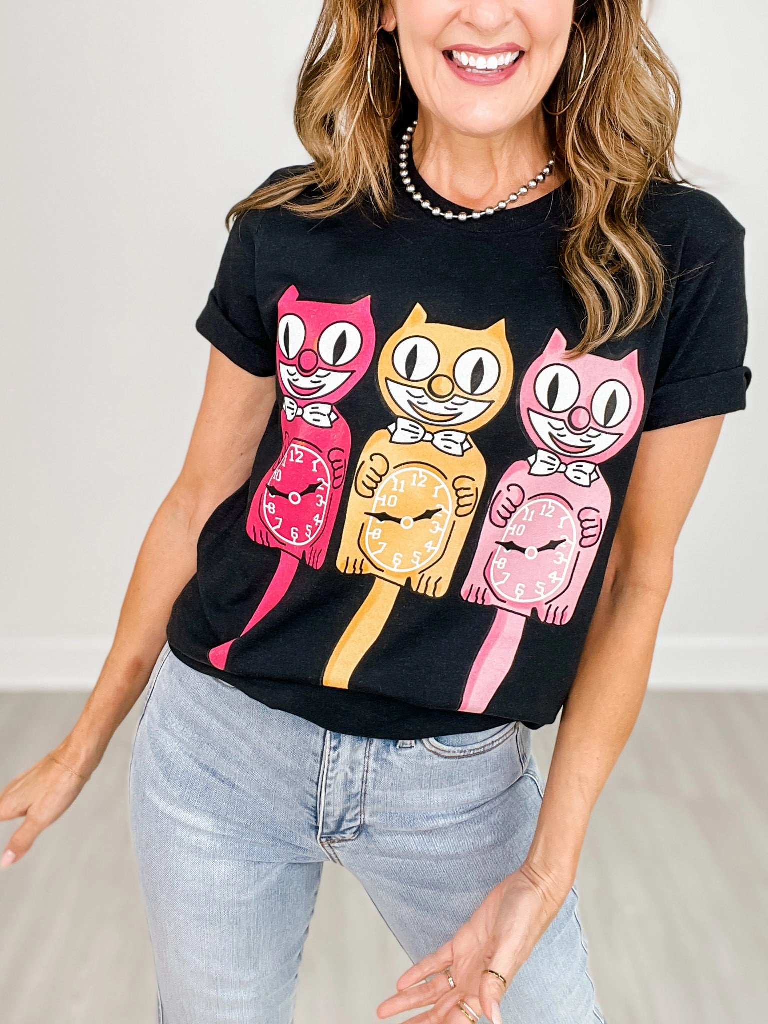 It's Meow o'Clock! Graphic Tee HiddenPocket Bold Patterns