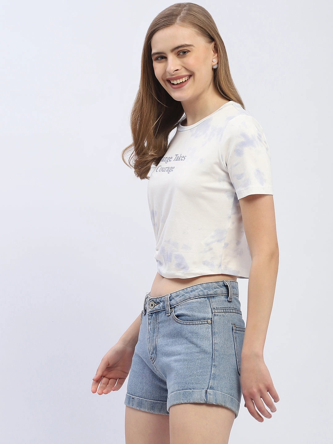VentilatedArmholes V-neck Shirt Madame Tie-Dye White Crop T-Shirt