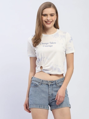 AdjustableNeckline Madame Tie-Dye White Crop T-Shirt