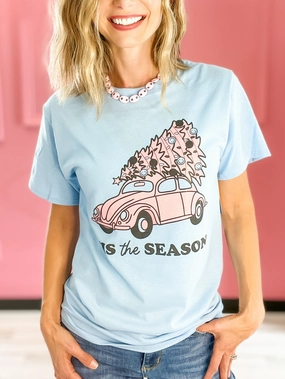 Sustainable Production Methods Anti Pill Finish Tis The Season Pink Christmas Tree Graphic Tee