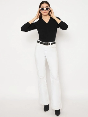 Madame V Neck Skinny Fit Black Sweater Winter Knit Layer