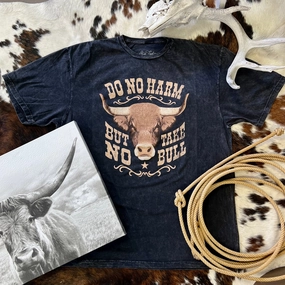 PLUS Mineral Washed Do No Harm Take No Bull Graphic Tee Four Way Stretch ContouredPanels