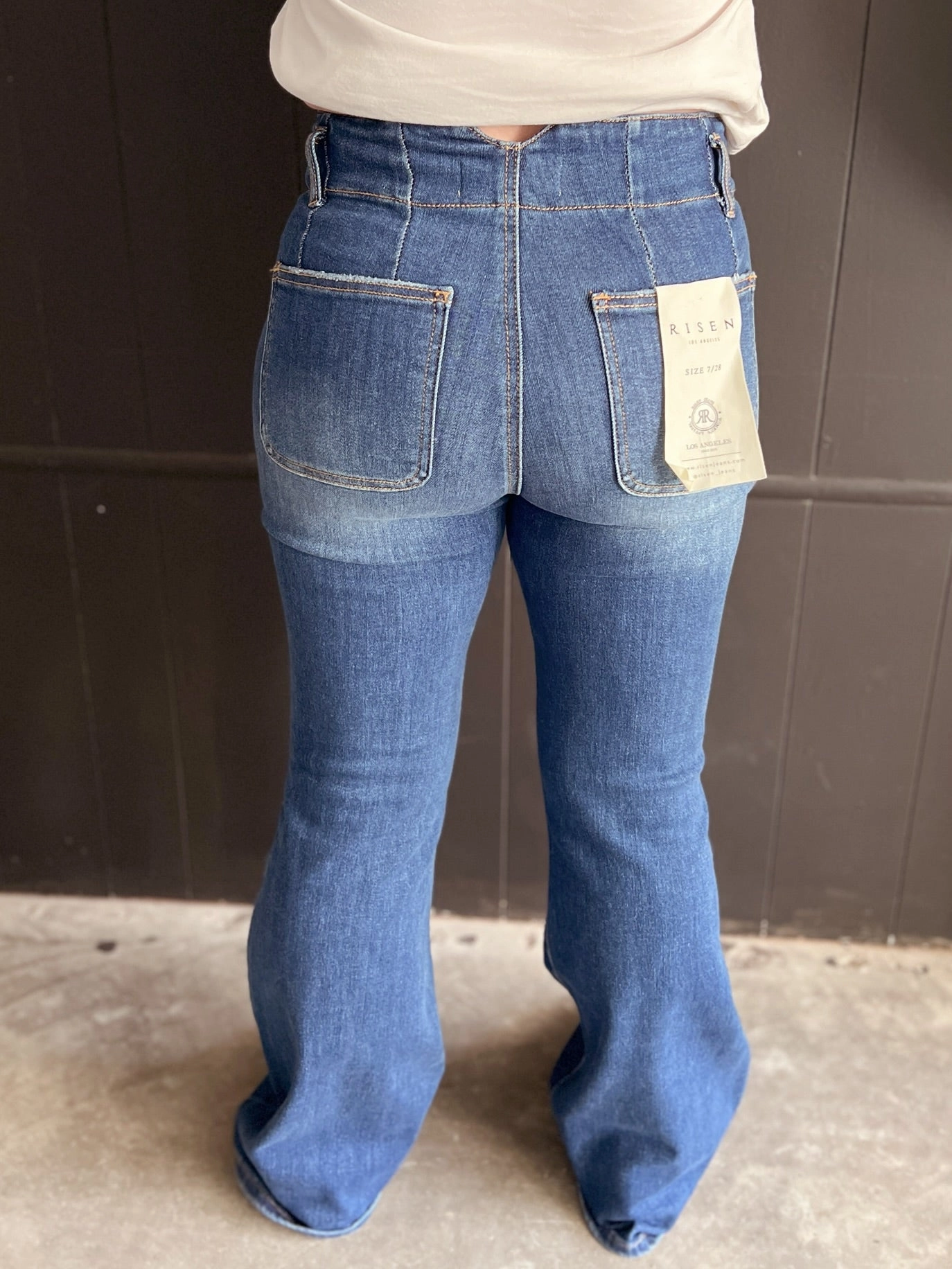 Risen Vintage Style High Rise Double Button Flare Jeans Sporty Comfort Seamless construction