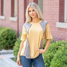 Vanilla Bay Light Yellow Leopard Contrast Pointelle Knit Top Light Breeze