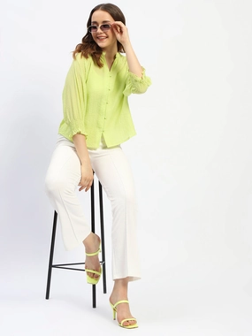 NeutralPalette Fade Resistant Treatment Madame Frill Sleeve Collared Neck Neon Tencel Top