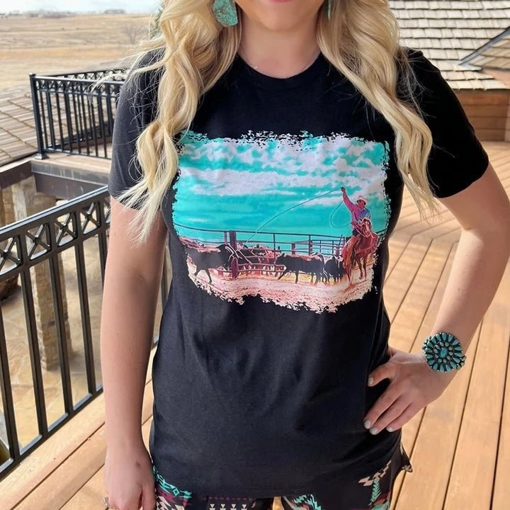 Cowboy Cool Black Tee Durable Weave Neutral Tone Palette