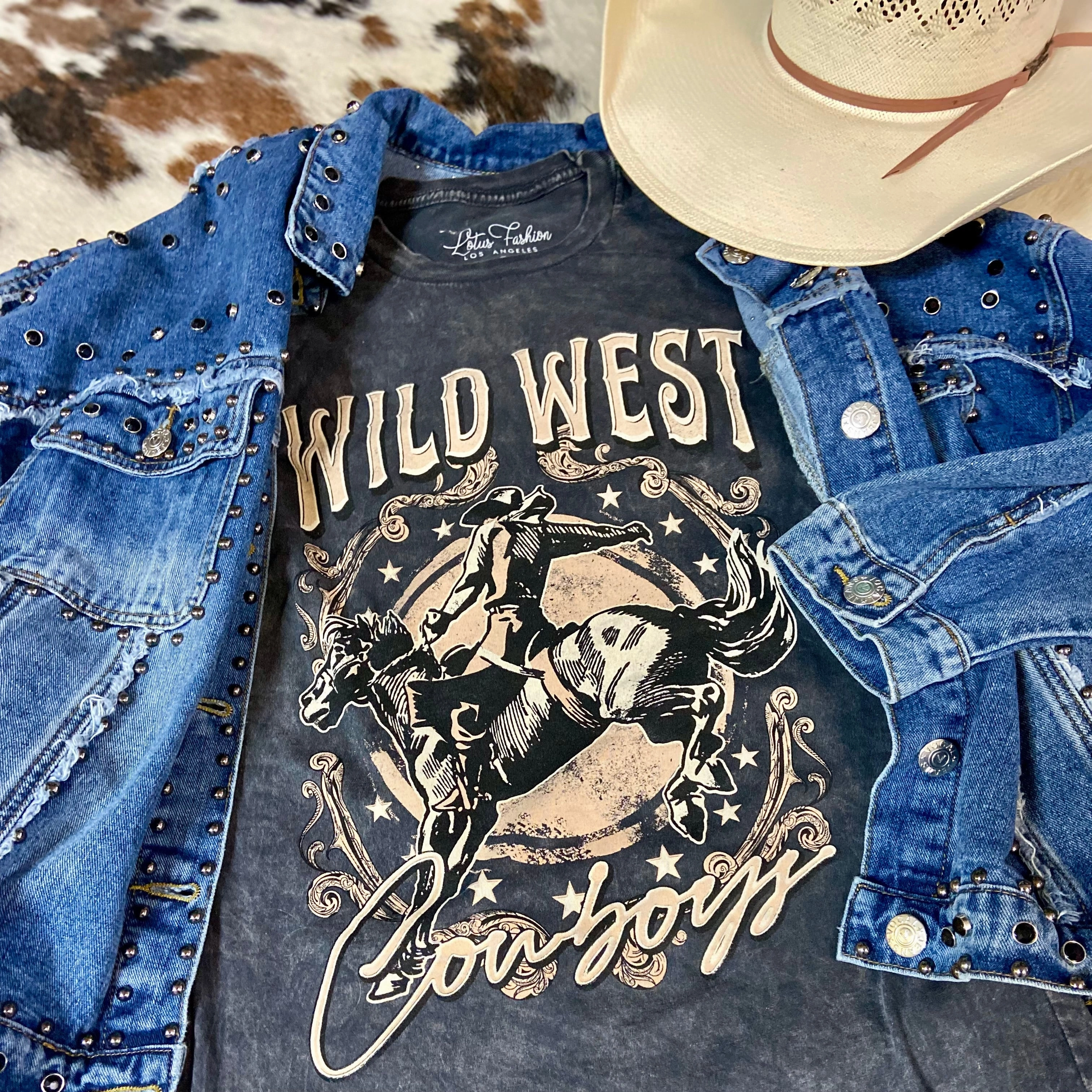 Wild West Cowboys Mineral Washed Tee* NonSlip Grip Tape VNeck Style