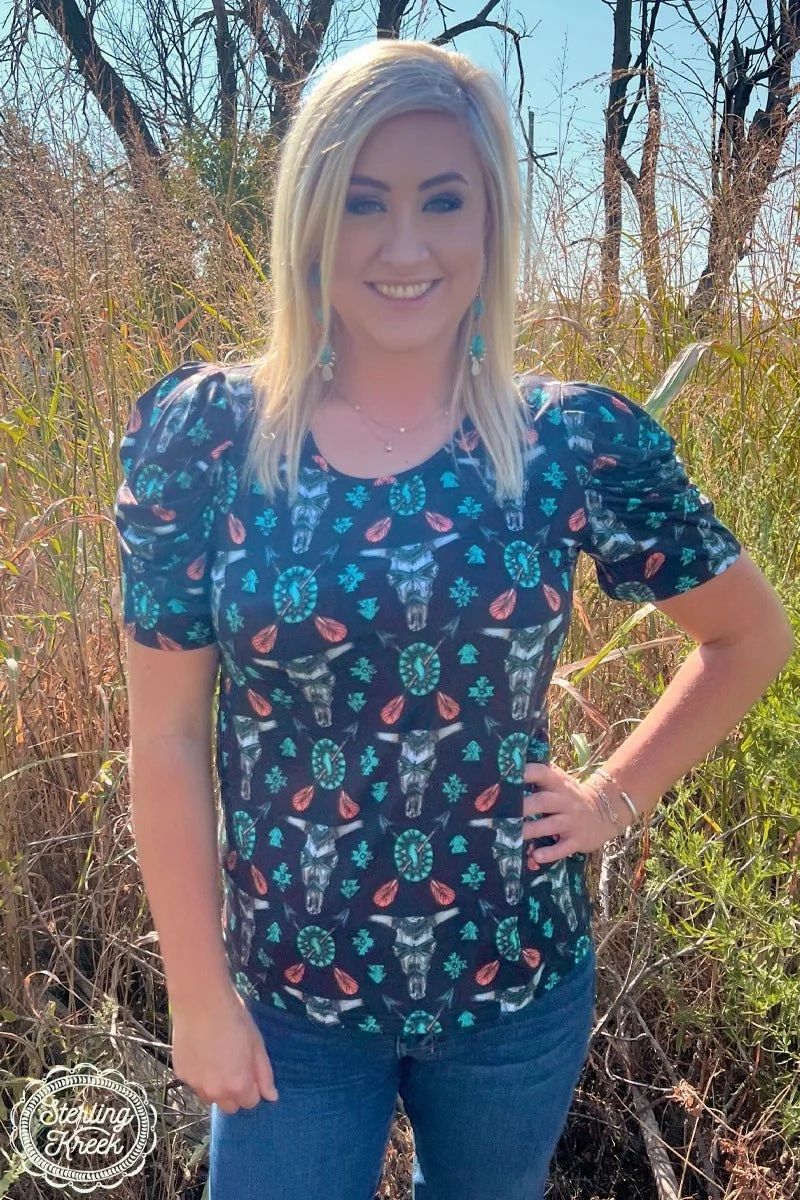 Western Tribal Top Simple Pullover BoxyCrop