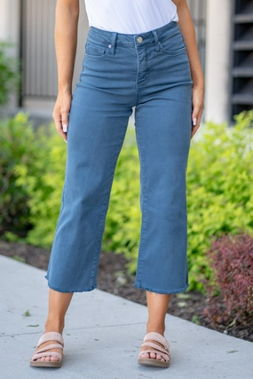 comfortable option Morning Stroll Streetwear Fan Chloe High Rise Tummy Control Top Cropped Straight Blue Slate Plus & Regular Sizes