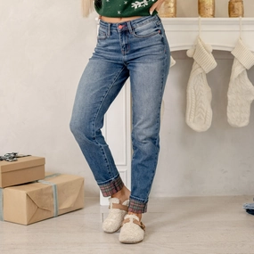 Buffalo Plaid Cuffed Mid Rise Boyfriend Regular & Plus Sizes Daily Choice