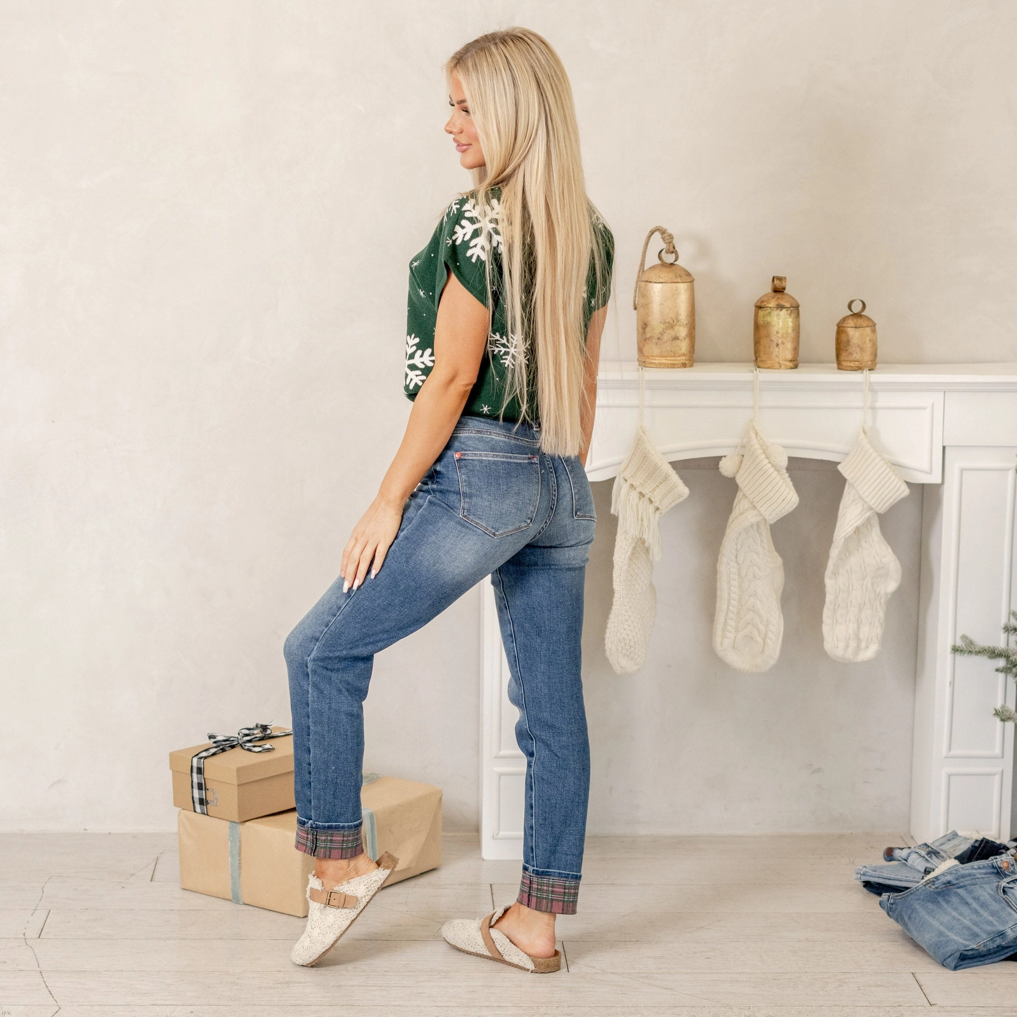 Anywhere Fit Formal Classic Wear Loose Buffalo Plaid Cuffed Mid Rise Boyfriend Regular & Plus Sizes