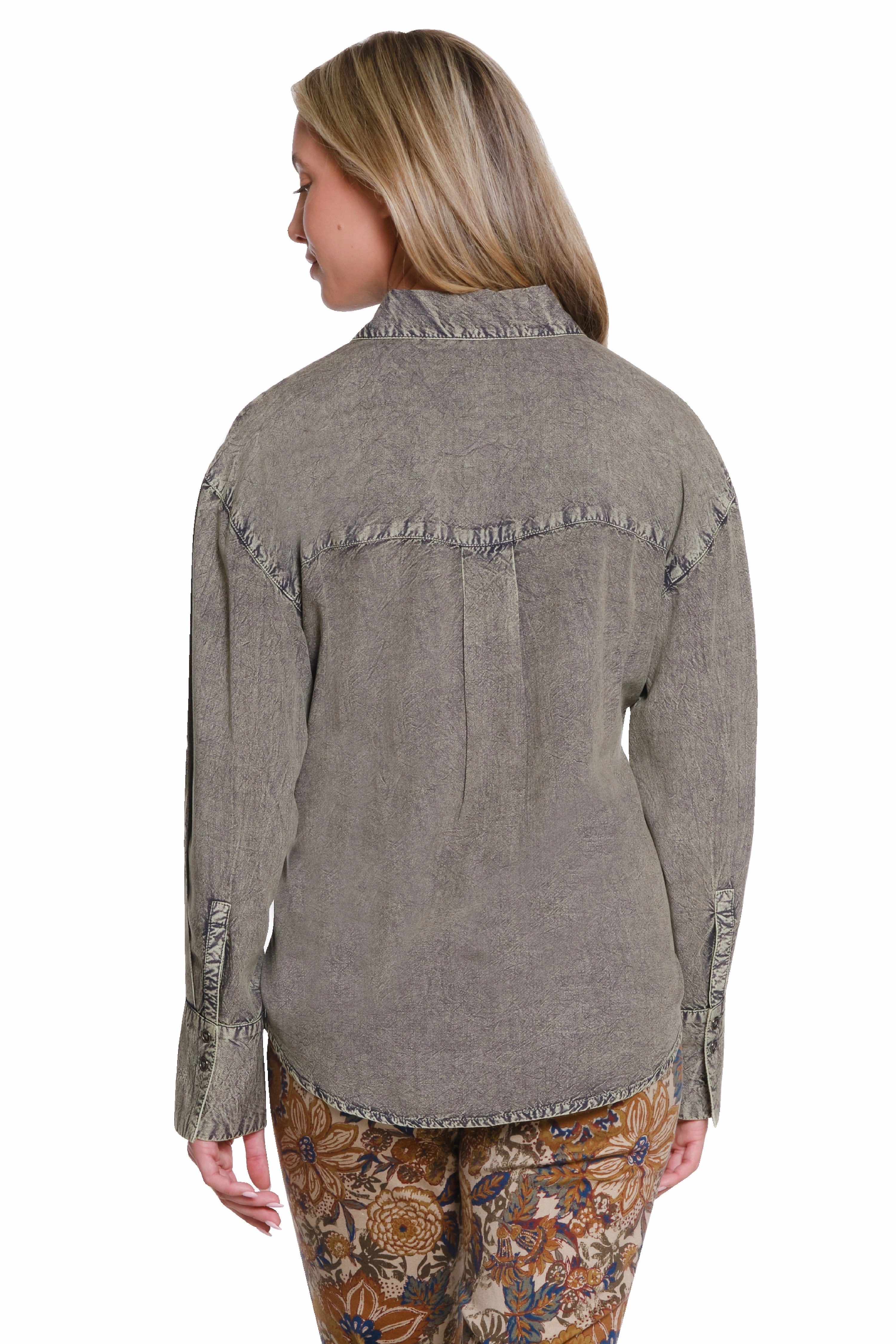 Modern Silhouette EasyCare Fabric Appliqu?? Button-Up Shirt - Olive Green