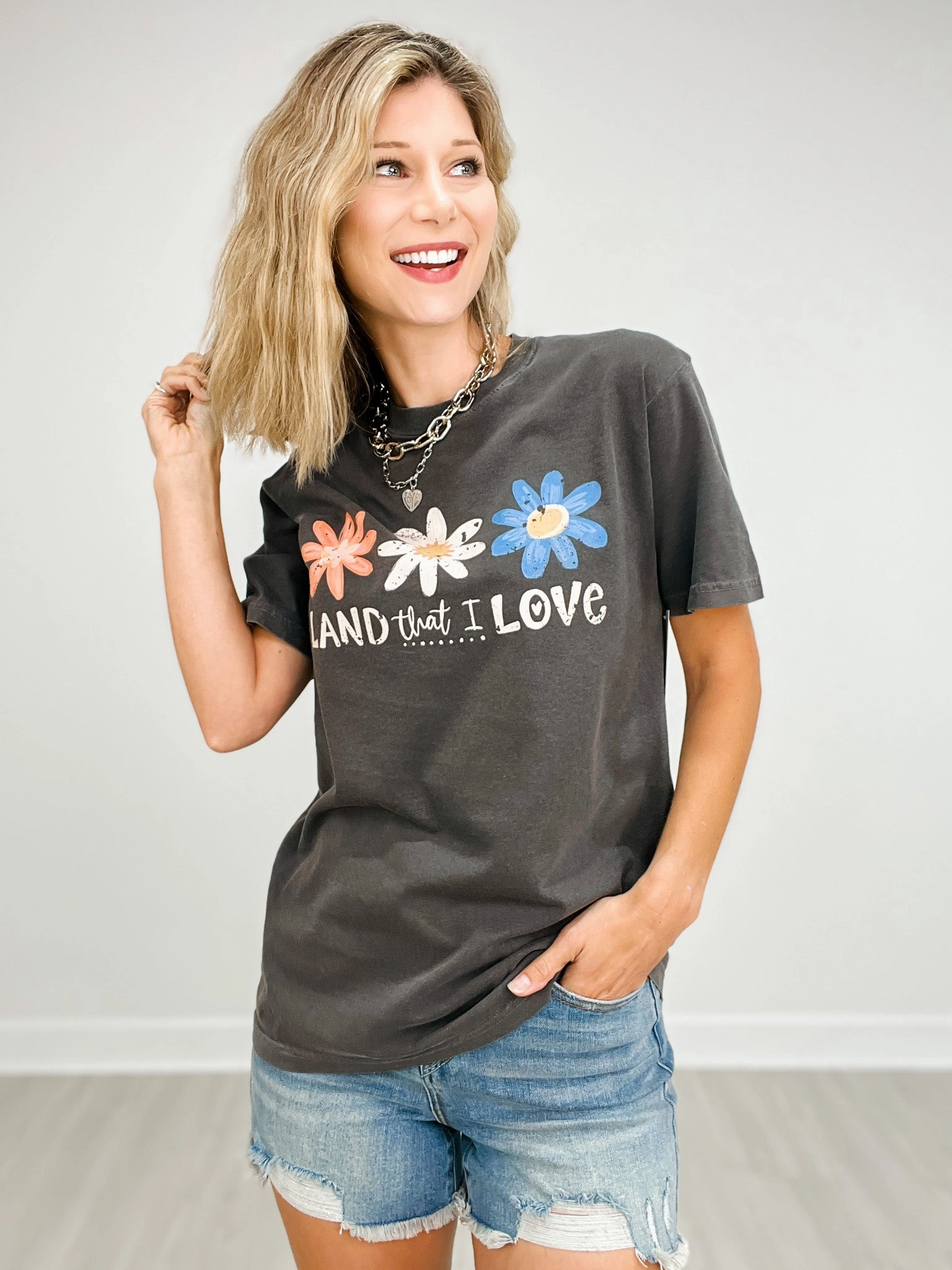 Land That I Love Graphic Tee NonChafe Tag Placement