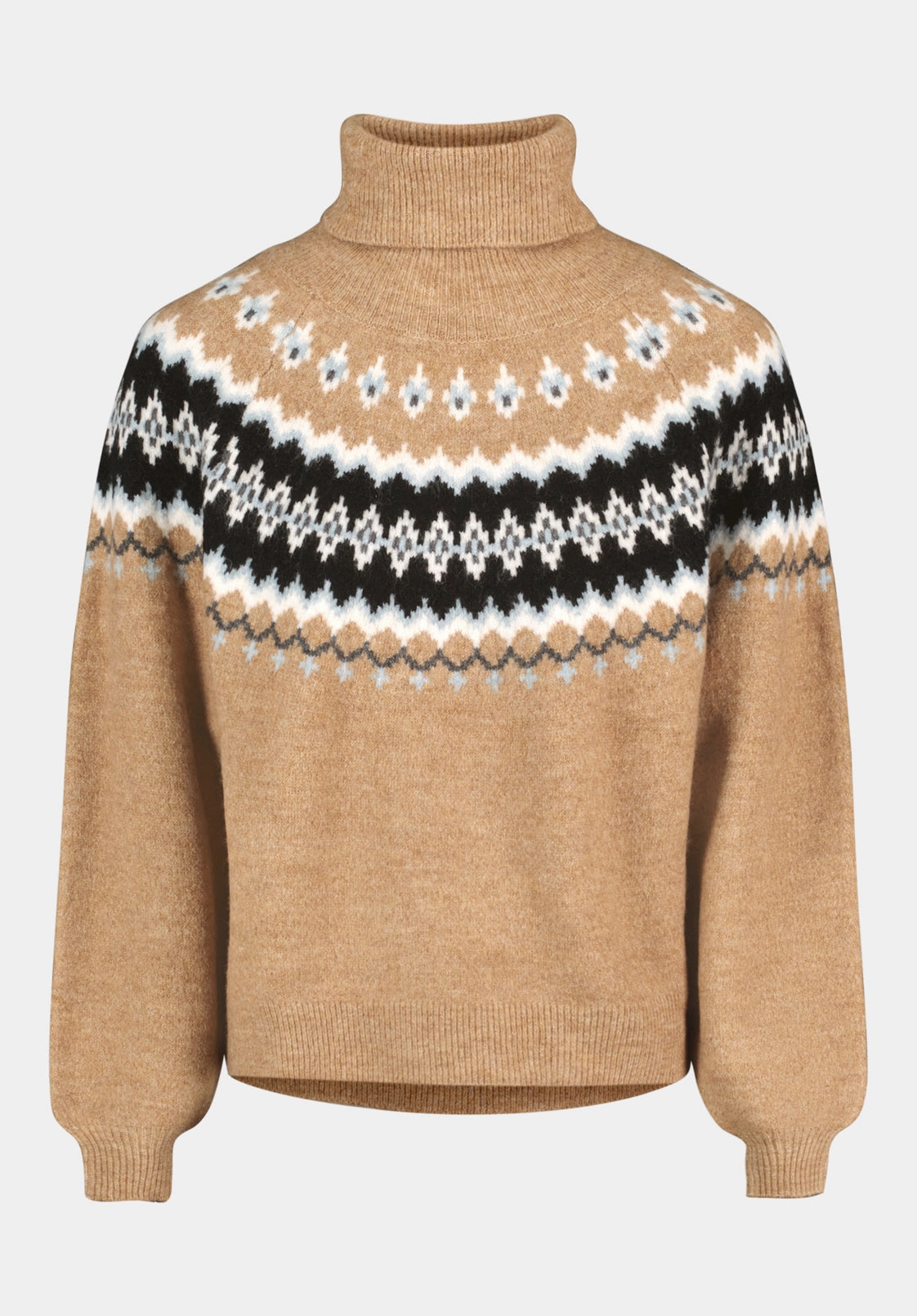 Versatile Layering Ashlynne Women's Fair Isle Knit Turtleneck Sweater, Tan - SW0159