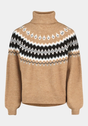 Ashlynne Women's Fair Isle Knit Turtleneck Sweater, Tan - SW0159 Everyday Comfort Eco Conscious Packaging