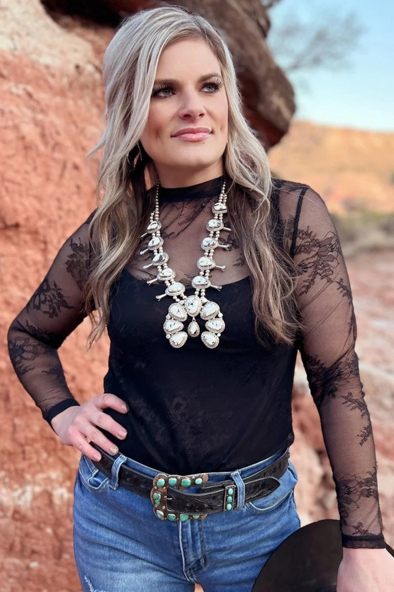 Sterling Kreek Lincoln Park After Dark Lace Top Eco Friendly Dye Raglan Sleeve