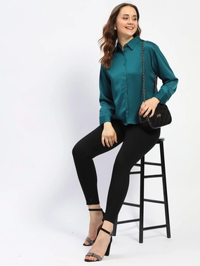 Madame Teal Button Down Shirt Minimalist Design High-Quality Fabric