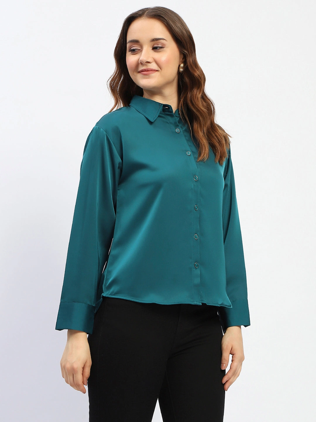 Classy Detail Madame Teal Button Down Shirt