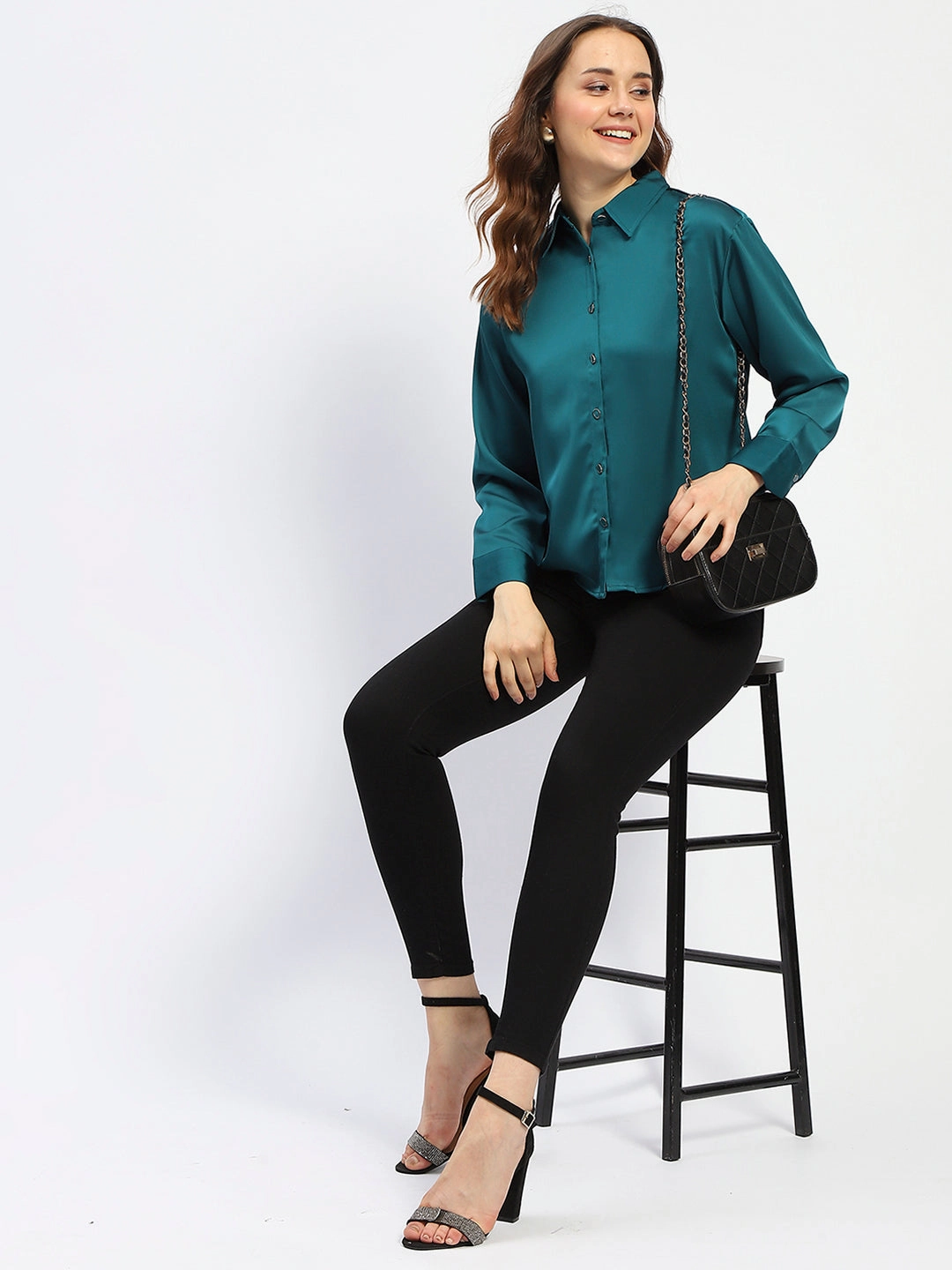 Madame Teal Button Down Shirt Minimalist Design High-Quality Fabric