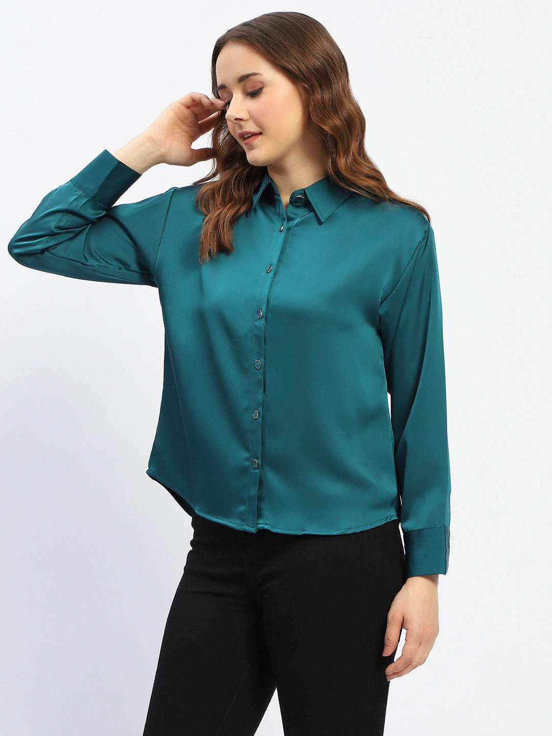 Bold Statement Madame Teal Button Down Shirt