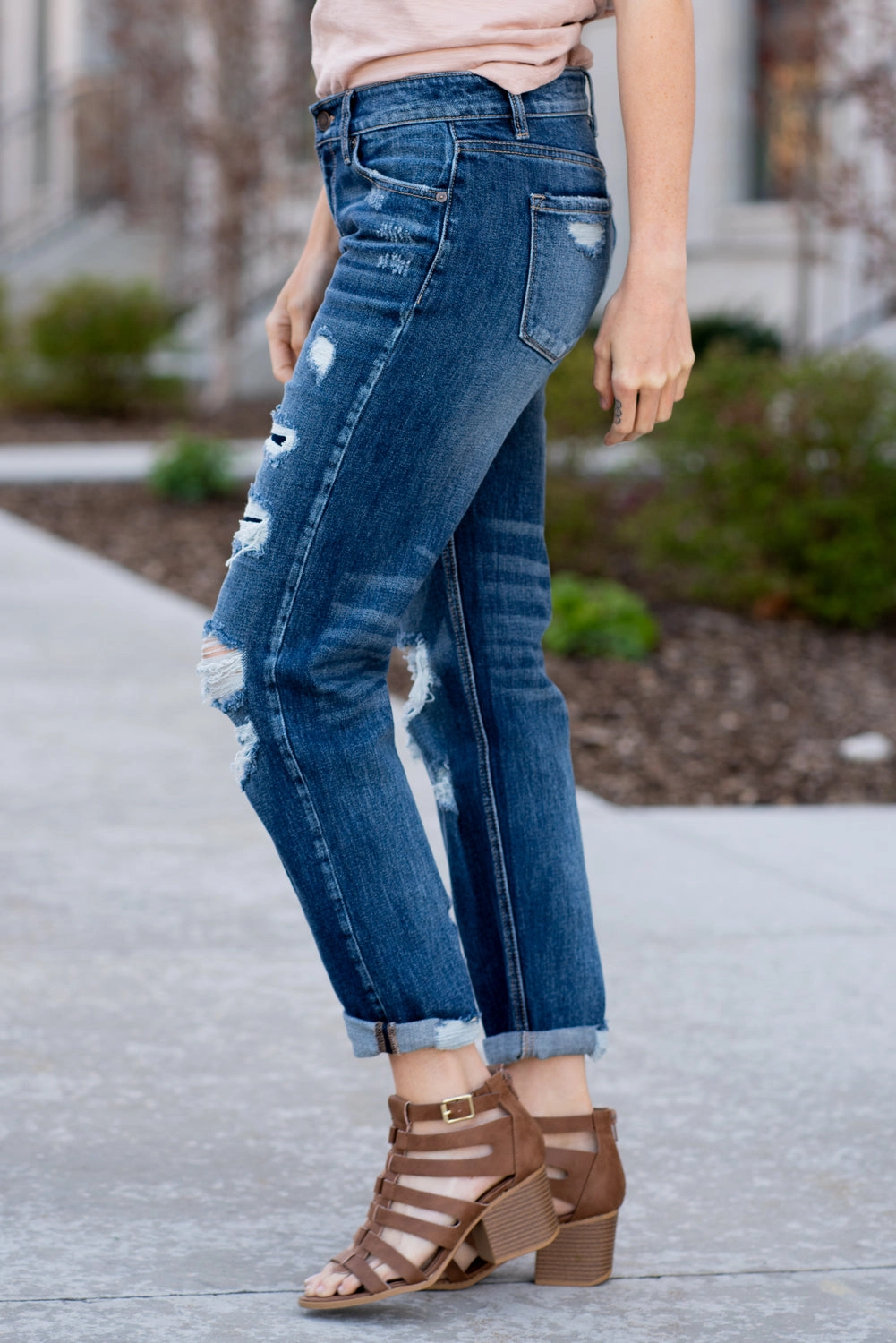 Aviva Mid Rise Ripped Boyfriend Utility Style