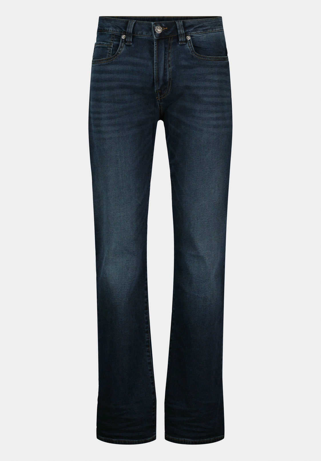 Softened Seams Modern Outfit Relaxed Straight Driven Men's Jeans in Crinkled and Sanded Dark Blue - BM22639