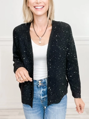 Comfortable apparel Beaded Yarn Dolman Sleeve Open Front Cardigan Sweater