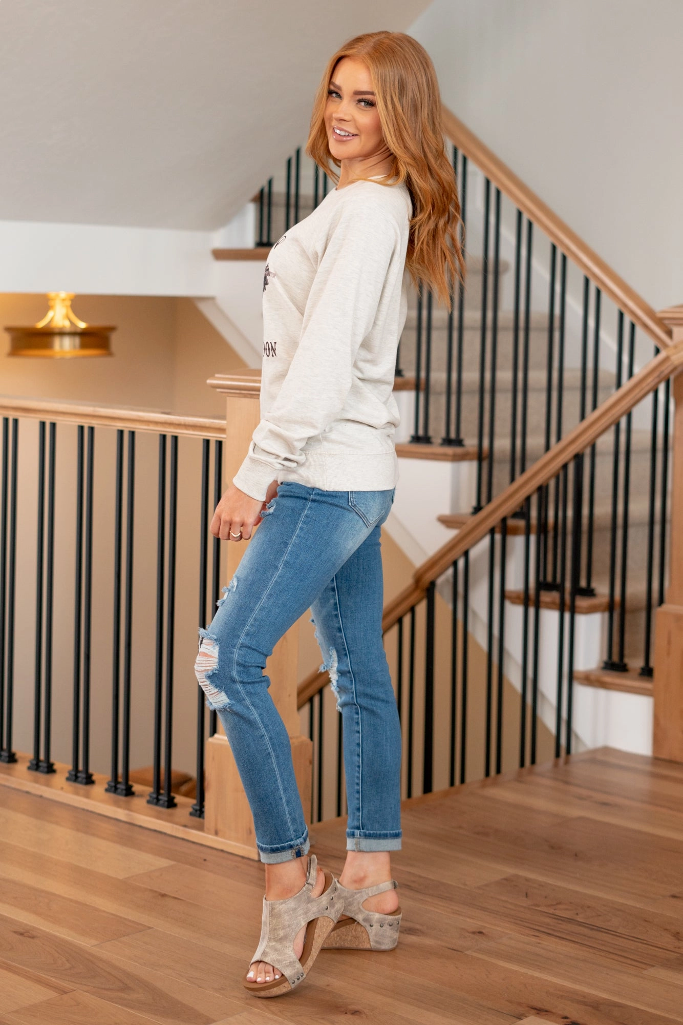 Comfortable Layer WrinkleResistant Beth Dutton Day Spa & Saloon Graphic Pull Over Sweater - Oatmeal