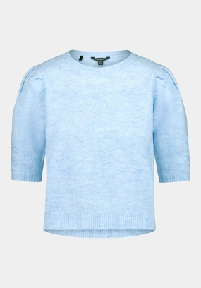 Plush Interior Layering Fashion Bettey Women's Puff Shoulder Short-Sleeve Sweater, Lt Blue - SW0137