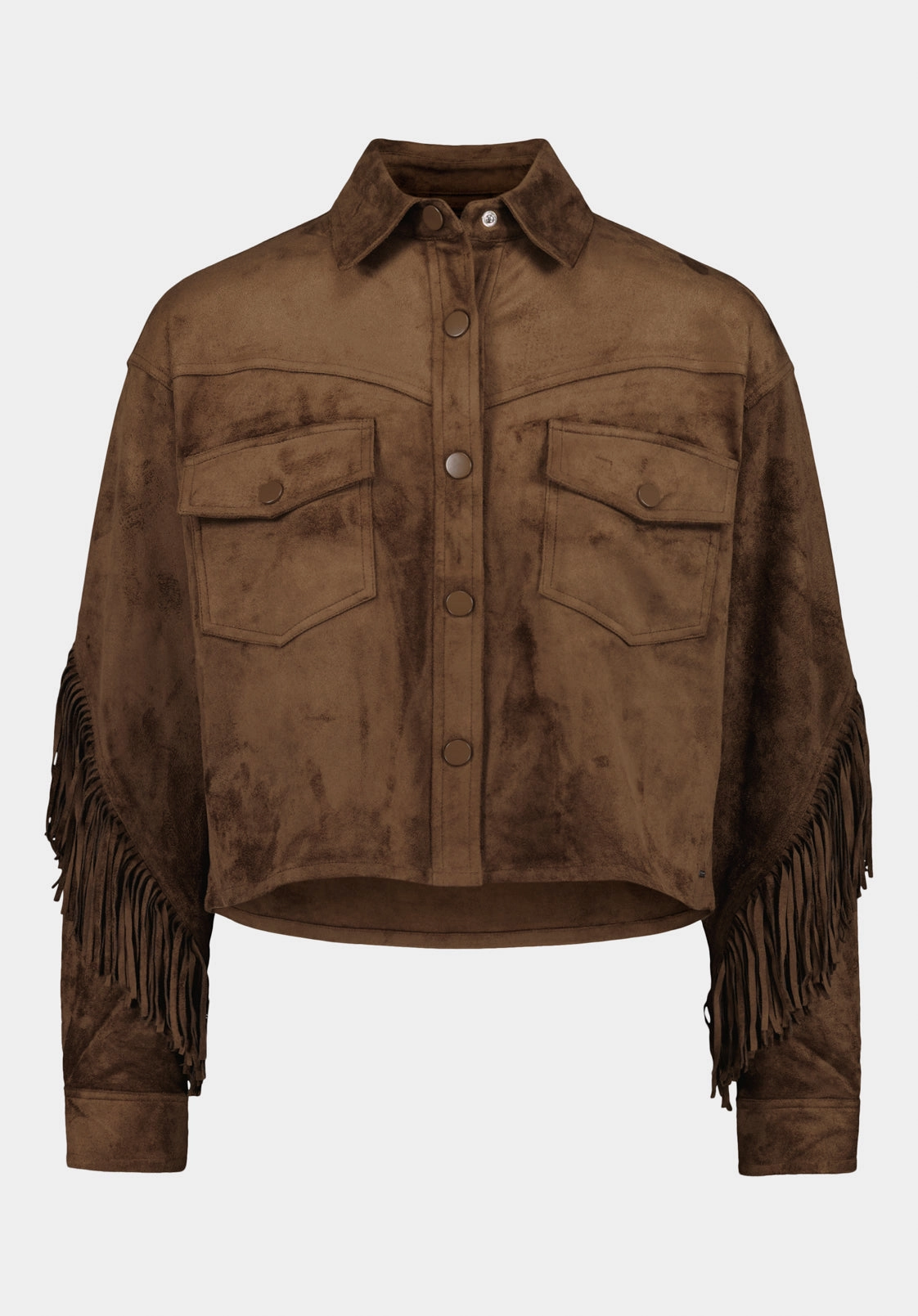 HypoallergenicMaterial Bibi Women's Western Fringe Cropped Jacket in Faux Suede, Caramel - JK0057