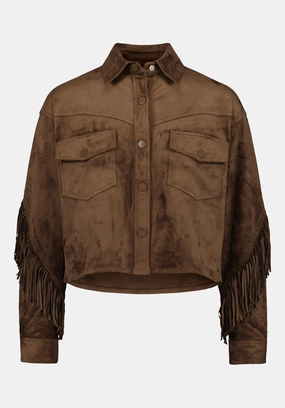 Bibi Women's Western Fringe Cropped Jacket in Faux Suede, Caramel - JK0057 Comfy Fit Piece