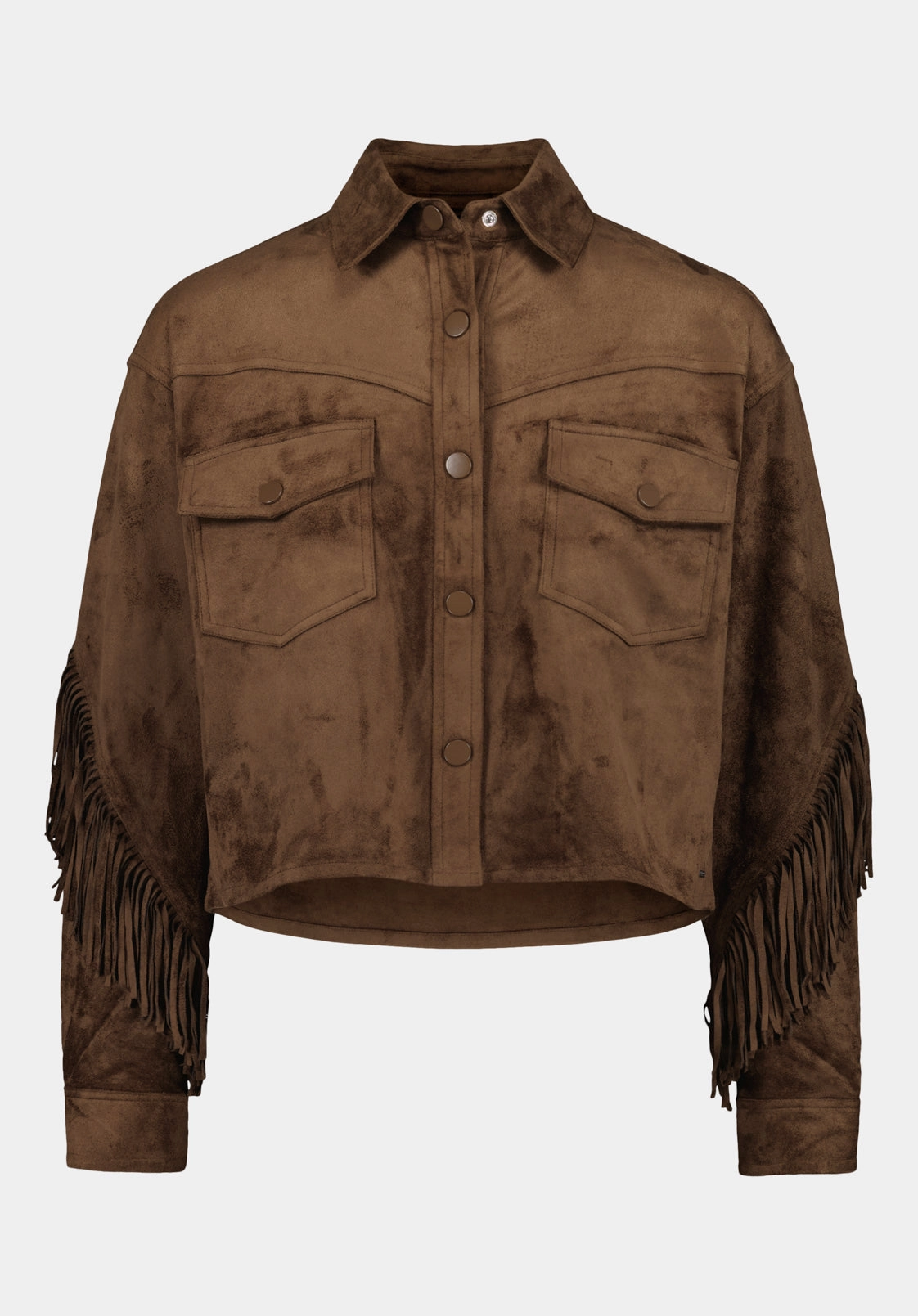 Bibi Women's Western Fringe Cropped Jacket in Faux Suede, Caramel - JK0057 Comfy Fit Piece
